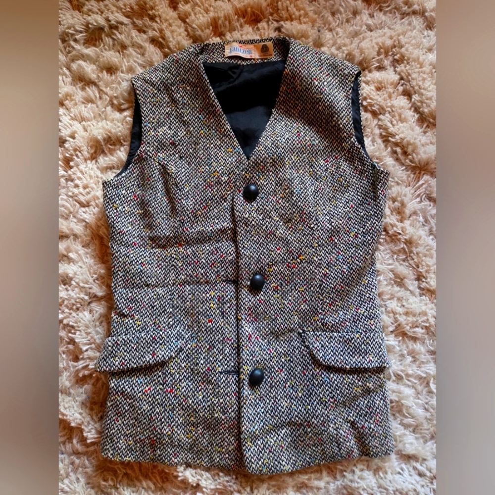 Vintage Jantzen Tweed Vest Virgin Wool Made In USA Size 10